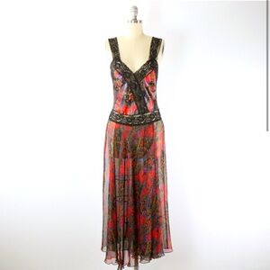 Vintage Victoria's Secret Gold Label Black Lace Trim Floral Satin Chemise